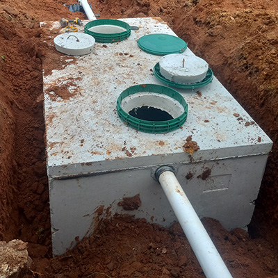 Concrete septic tank on a job site